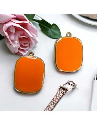 Ciondolo piastra in resina vetrificata colore arancione pieno 22x30mm 1pz | GDO