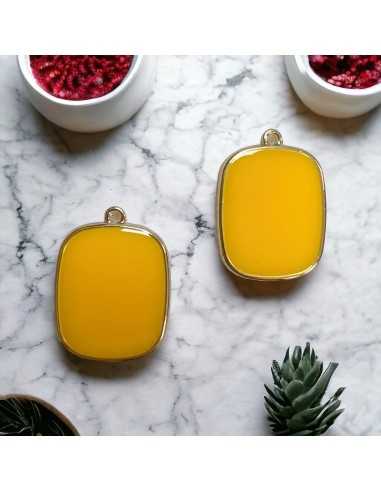 Ciondolo piastra in resina vetrificata colore giallo pieno 22x30mm 1pz | GDO