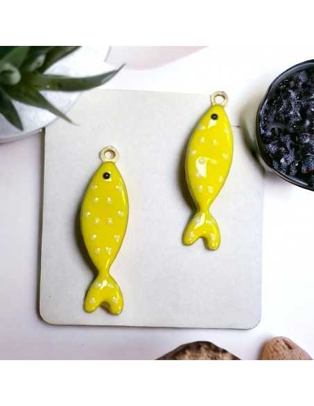 Ciondoli pesce a pois in acciaio base oro, misura 10,5x40 mm, vari colori 1pz|GDO