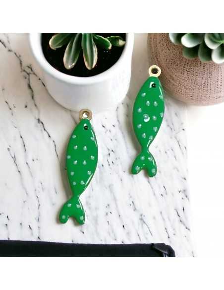 Ciondoli pesce a pois in acciaio base oro, misura 10,5x40 mm, vari colori 1pz|GDO