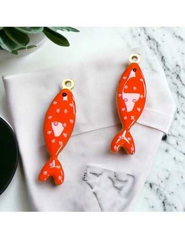 Ciondoli pesce a pois in acciaio base oro, misura 10,5x40 mm, vari colori 1pz|GDO