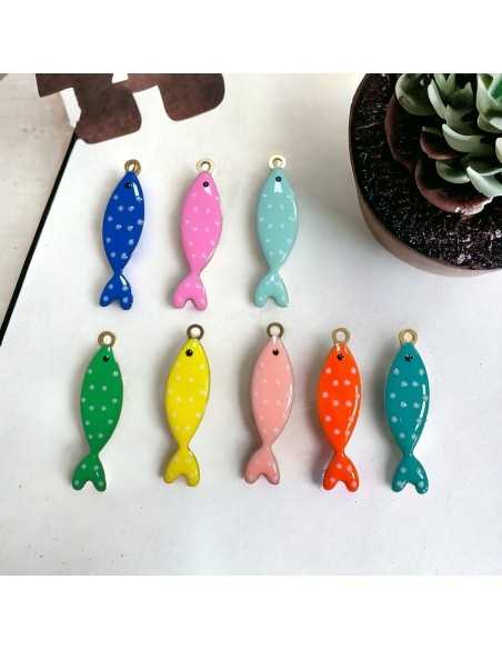Ciondoli pesce a pois in acciaio base oro, misura 10,5x40 mm, vari colori 1pz|GDO