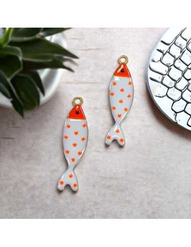 Ciondoli pesce a pois in acciaio base oro, misura 11x40 mm, vari colori 1pz|GDO