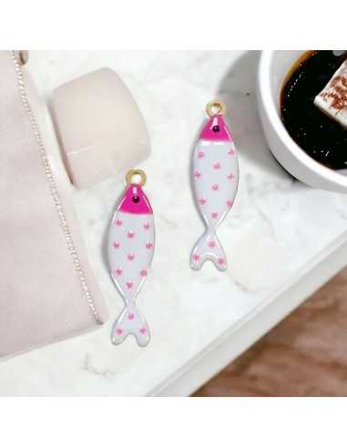 Ciondoli pesce a pois in acciaio base oro, misura 11x40 mm, vari colori 1pz|GDO