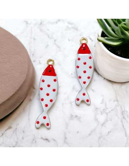 Ciondoli pesce a pois in acciaio base oro, misura 11x40 mm, vari colori 1pz|GDO