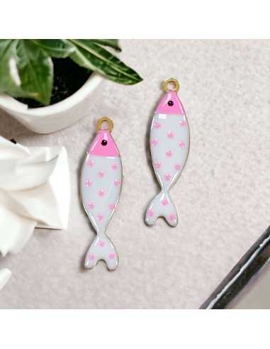Ciondoli pesce a pois in acciaio base oro, misura 11x40 mm, vari colori 1pz|GDO