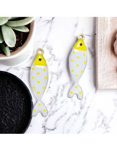 Ciondoli pesce a pois in acciaio base oro, misura 11x40 mm, vari colori 1pz|GDO