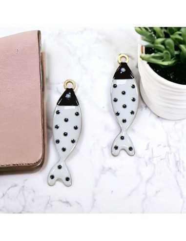 Ciondoli pesce a pois in acciaio base oro, misura 11x40 mm, vari colori 1pz|GDO