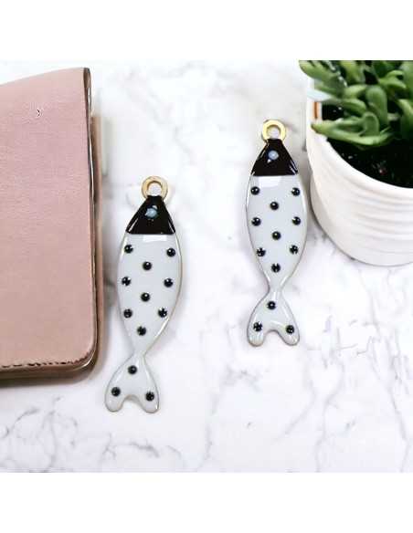 Ciondoli pesce a pois in acciaio base oro, misura 11x40 mm, vari colori 1pz|GDO