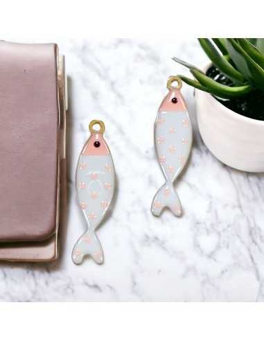Ciondoli pesce a pois in acciaio base oro, misura 11x40 mm, vari colori 1pz|GDO