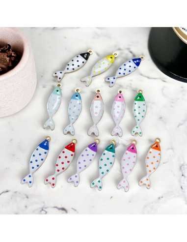 Ciondoli pesce a pois in acciaio base oro, misura 11x40 mm, vari colori 1pz|GDO