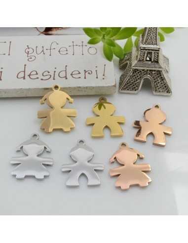 Ciondolo a forma di Bimbo e Bimba in Acciaio 15x20 mm 1pz | GDO