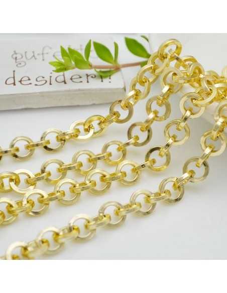 Catena leggera maglia rotonda quadrato chiaro e in alluminio oro 8 mm - 12 mm 1 mt Gioie d'Oriente