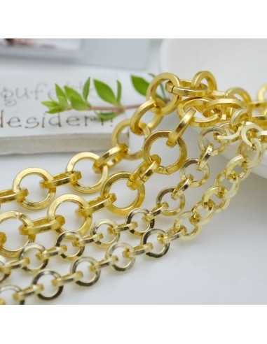 Catena leggera maglia rotonda quadrato chiaro e in alluminio oro 8 mm - 12 mm 1 mt Gioie d'Oriente