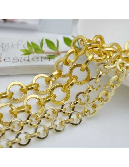 Catena leggera maglia rotonda quadrato chiaro e in alluminio oro 8 mm - 12 mm 1 mt Gioie d'Oriente