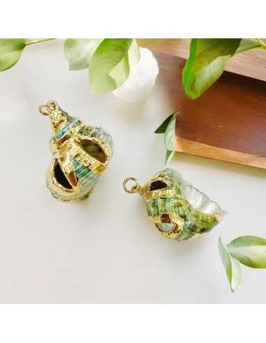 Pendenti in Conchiglia Verde 20x30mm con Bordo Oro 1 pz | GDO
