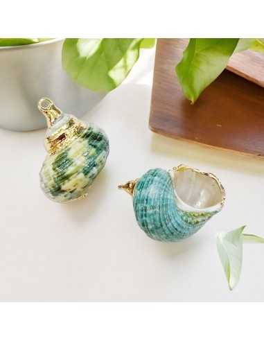 Pendenti in Conchiglia Verde 20x30mm con Bordo Oro 1 pz Gioie d'Oriente