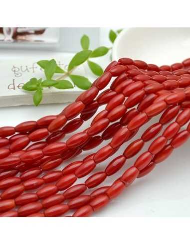 Perline di corallo bambù rosso cilindriche 5x9mm, filo da 42cm | GDO
