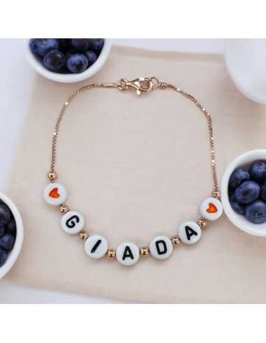 Bracciale Personalizzato in Argento 925% rodiato Oro rosa con Nome e Cuori | GDO