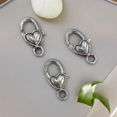 Chiusura moschettone cuore in metallo zamak argento 15 x 26 mm 1pz Gioie d'Oriente