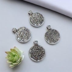 Ciondoli moneta fantasia argento rodiato 14x17 mm 4pz Gioie d'Oriente