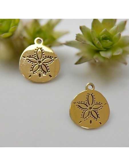 Ciondolo medaglietta fiore in acciaio inossidabile oro 12x14 mm 1pz Gioie d'Oriente