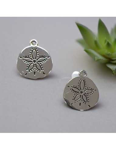 Ciondolo medaglietta fiore in acciaio inossidabile rodio 12x14 mm 1pz Gioie d'Oriente