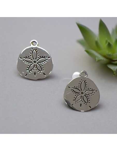 Ciondolo medaglietta fiore in acciaio inossidabile rodio 12x14 mm 1pz Gioie d'Oriente