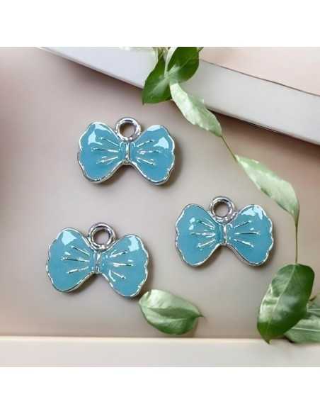Ciondolo smaltato azzurro a forma di Fiocco con base in ottone argento 8x12mm 2pz | GDO