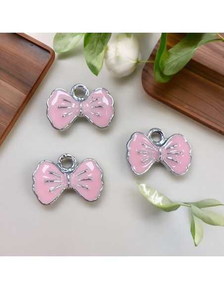 Ciondolo smaltato rosa a forma di Fiocco con base in ottone argento 8x12mm 2pz | GDO