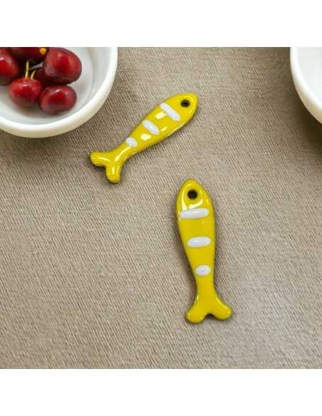 Ciondolo Pesce smaltato con righe in Acciaio oro 12x40mm 1pz - Giallo | GDO