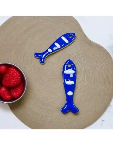 Ciondolo Pesce smaltato con righe in Acciaio oro 12x40mm 1pz - Blu | GDO