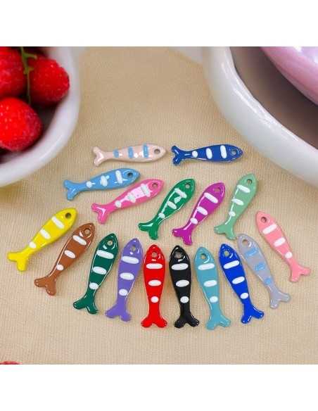 Ciondolo Pesce smaltato con righe in Acciaio oro 12x40mm 1pz - Vari colori | GDO