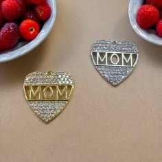 Ciondolo cuore MOM in ottone con zirconi 19mm 1pz Gioie d'Oriente