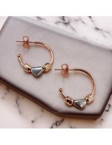 Coppia Orecchini Cerchio in Argento 925 con Pepite Martellate e Distanziatore Cuore | GDO