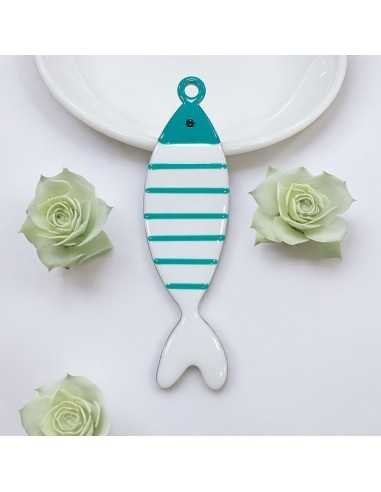 Ciondolo smaltato grande pesce righe in acciaio 22x80mm vari colori | GDO