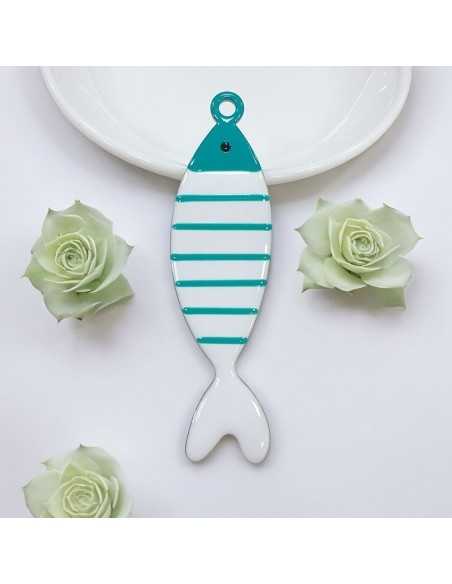 Ciondolo smaltato grande pesce righe in acciaio 22x80mm vari colori | GDO
