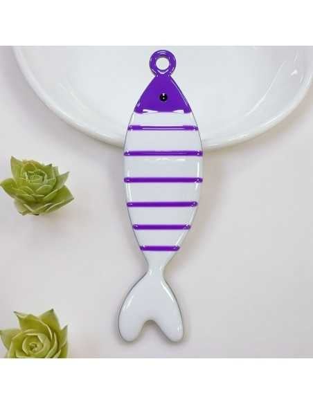 Ciondolo smaltato grande pesce righe in acciaio 22x80mm vari colori | GDO