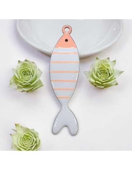 Ciondolo smaltato grande pesce righe in acciaio 22x80mm vari colori | GDO
