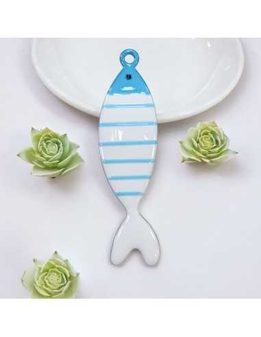 Ciondolo smaltato grande pesce righe in acciaio 22x80mm vari colori | GDO