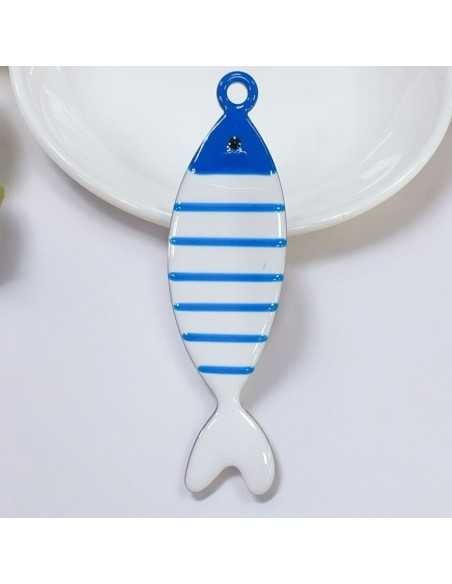 Ciondolo smaltato grande pesce righe in acciaio 22x80mm vari colori | GDO