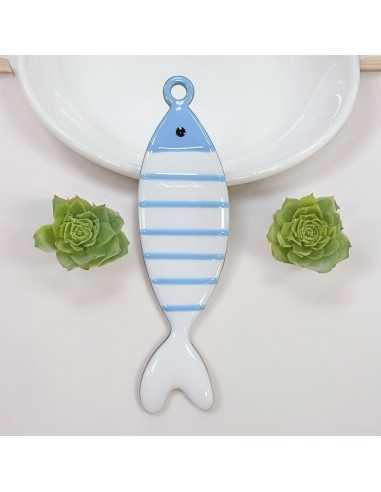 Ciondolo smaltato grande pesce righe in acciaio 22x80mm vari colori | GDO
