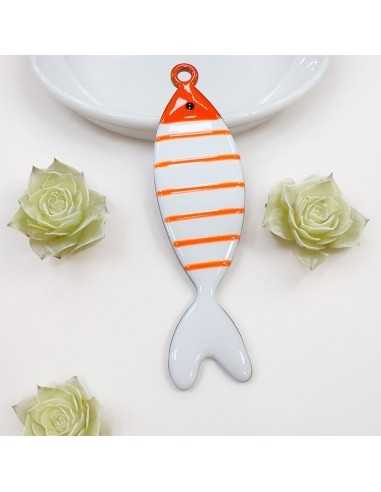 Ciondolo smaltato grande pesce righe in acciaio 22x80mm vari colori | GDO