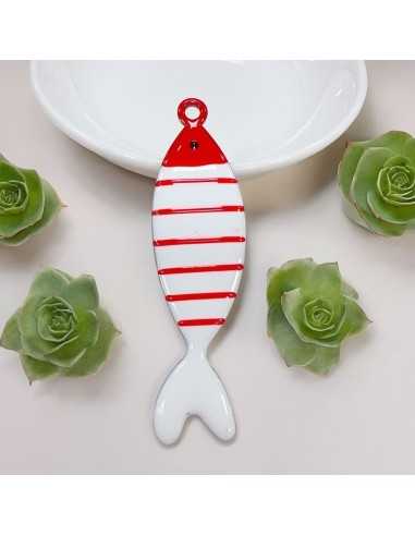 Ciondolo smaltato grande pesce righe in acciaio 22x80mm vari colori | GDO
