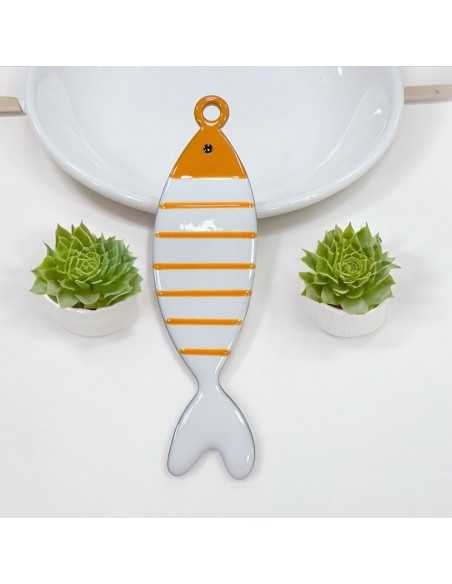Ciondolo smaltato grande pesce righe in acciaio 22x80mm vari colori | GDO