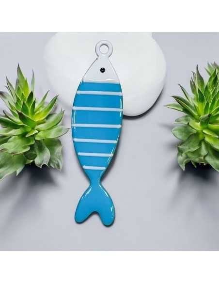 Ciondolo smaltato grande pesce righe in acciaio 22x80mm vari colori | GDO