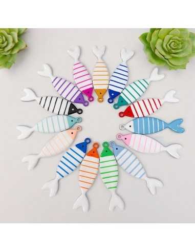 Ciondolo smaltato grande pesce righe in acciaio 22x80mm vari colori | GDO