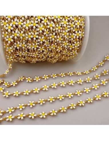 Catena in Acciaio Oro con Margherite Smaltate 6mm - 50cm