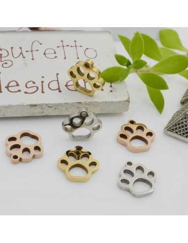Ciondolo impronta zampa vuota in acciaio rodio 10x11 mm 1pz Gioie d'Oriente