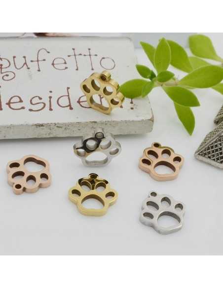 Ciondolo impronta zampa vuota in acciaio rodio 10x11 mm 1pz Gioie d'Oriente